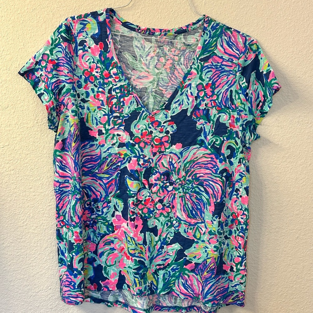 Lilly Pulitzer Colorful Floral V-Neck Tee